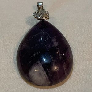 Dark Purple Stone Pendant with Silver Toned Loop for Chain